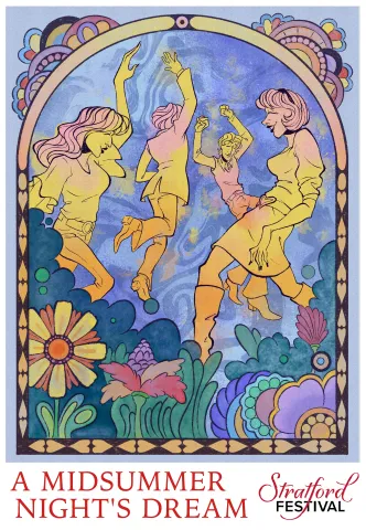 A poster for A Midsummer Night's Dream inspired by 1960's poster art.